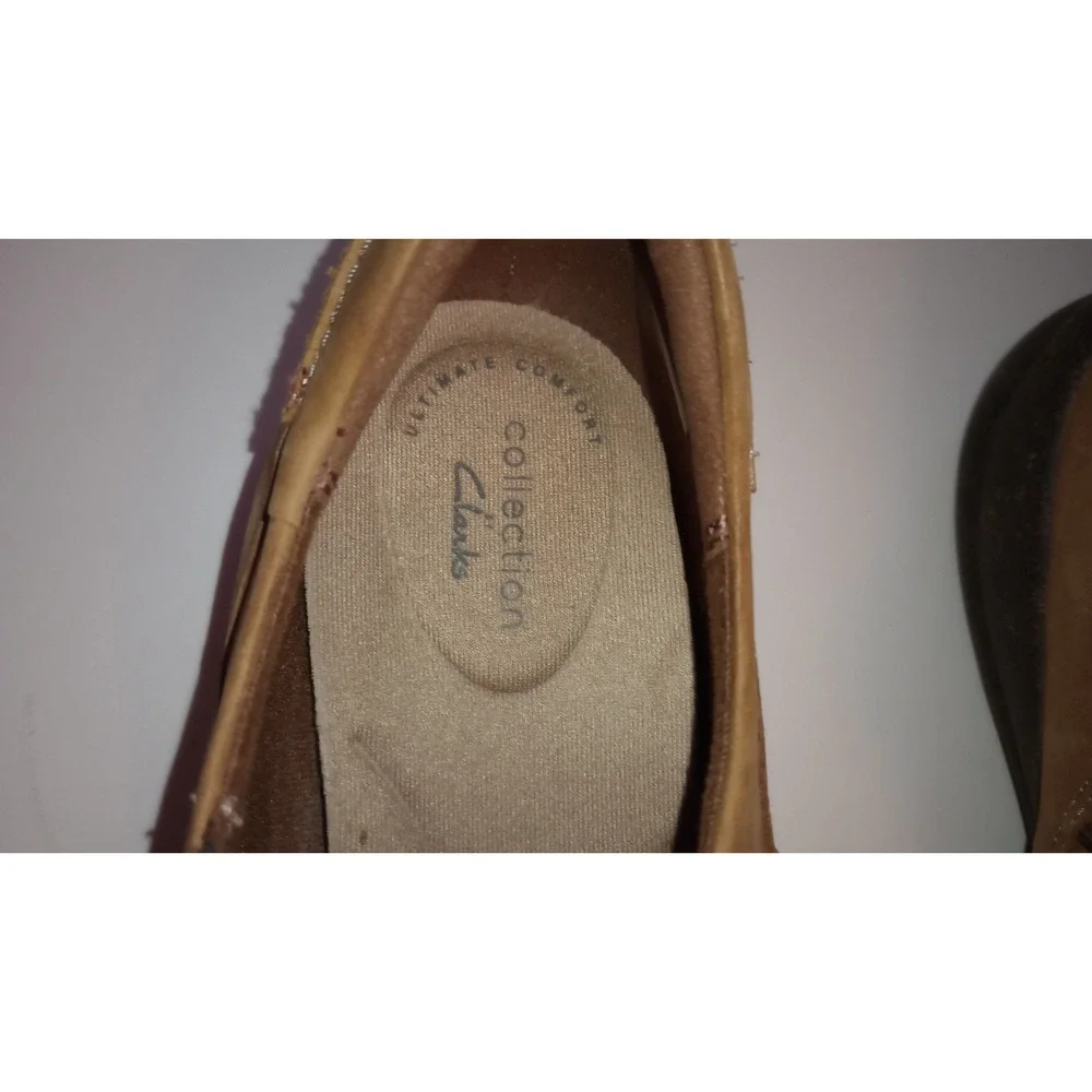 Clarks Roseville Dot Loafers Womens 9.5 Tan Nubuck Leather Slip On Shoes